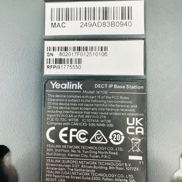 Yealink W70B DECT VoIP IP Cordless Phone Base Station w/ Power Supply + Ethernet - Picture 6 of 7
